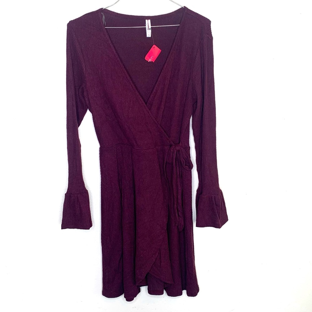 NWT Xhilaration Long bell sleeve Knit Wrap Dress - Picture 2 of 5